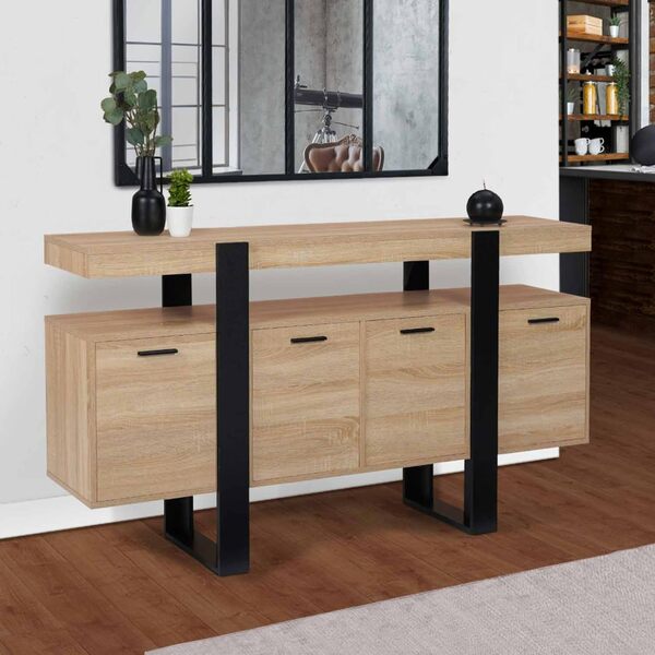 IDMarket - Buffet 160 cm Phoenix XXL 4 Portes Bois et Noir