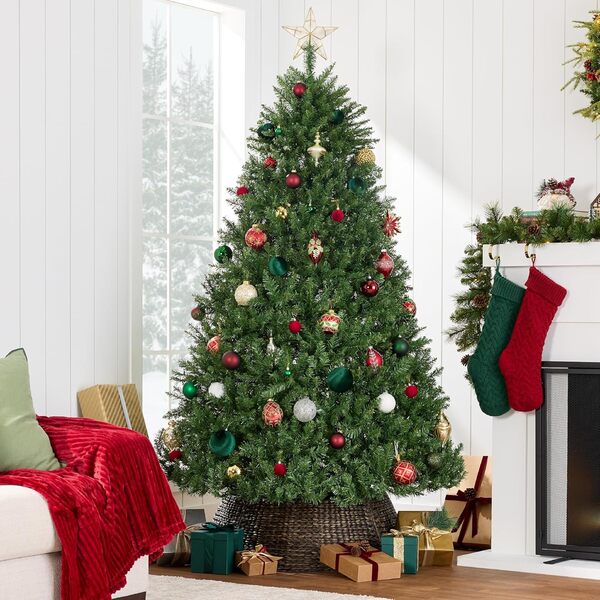 Choix des Produits 2,3 m Premium à charnière complète Sapin Arbre de Noël Artificiel Festif Décoration W/2254 Extrémités de Branches, Facile à Assembler, Pliable, Support en métal – Vert