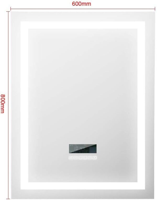 Turefans Miroir de Salle de Bain, Miroir LED, Audio Bluetooth, écran LCD (Date, Heure, température), Anti-buée, Deux Couleurs Lumineuses (Blanc Froid/Blanc Chaud), 60 * 80cm