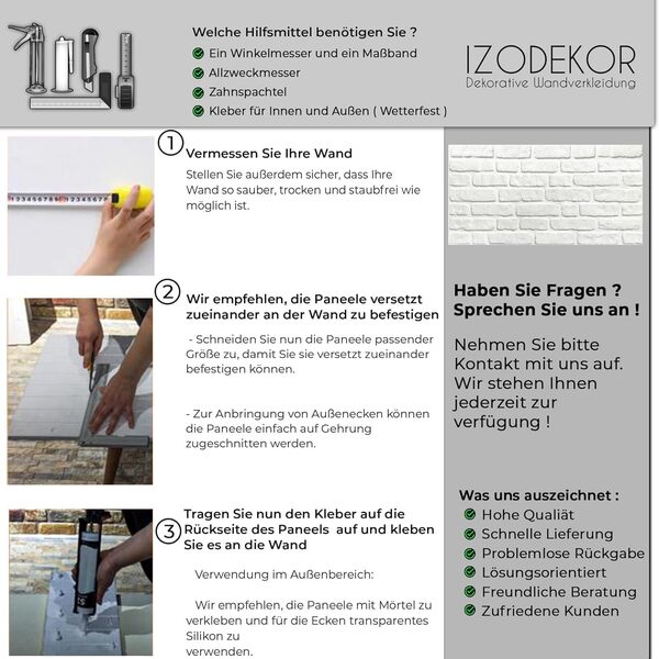 IZODEKOR Lot de 10 panneaux muraux 3D en polystyrène imitation pierre - Pour cuisine, salle de bain, balcon, chambre à coucher, salon et crédence de cuisine - Blanche-Neige