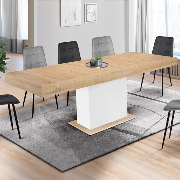 IDMarket - Table à Manger Extensible Rectangle Eden 6-10 Personnes Bois et Blanc 160-200 cm