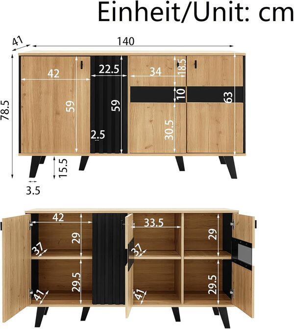 Merax Buffet avec lumière LED - Commode Moderne avec 3 Portes et Verre - avec Beaucoup d'espace de Rangement - pour Salon, Salle à Manger et Chambre à Coucher - 140 x 41 x 78,5 cm - Couleur Bois
