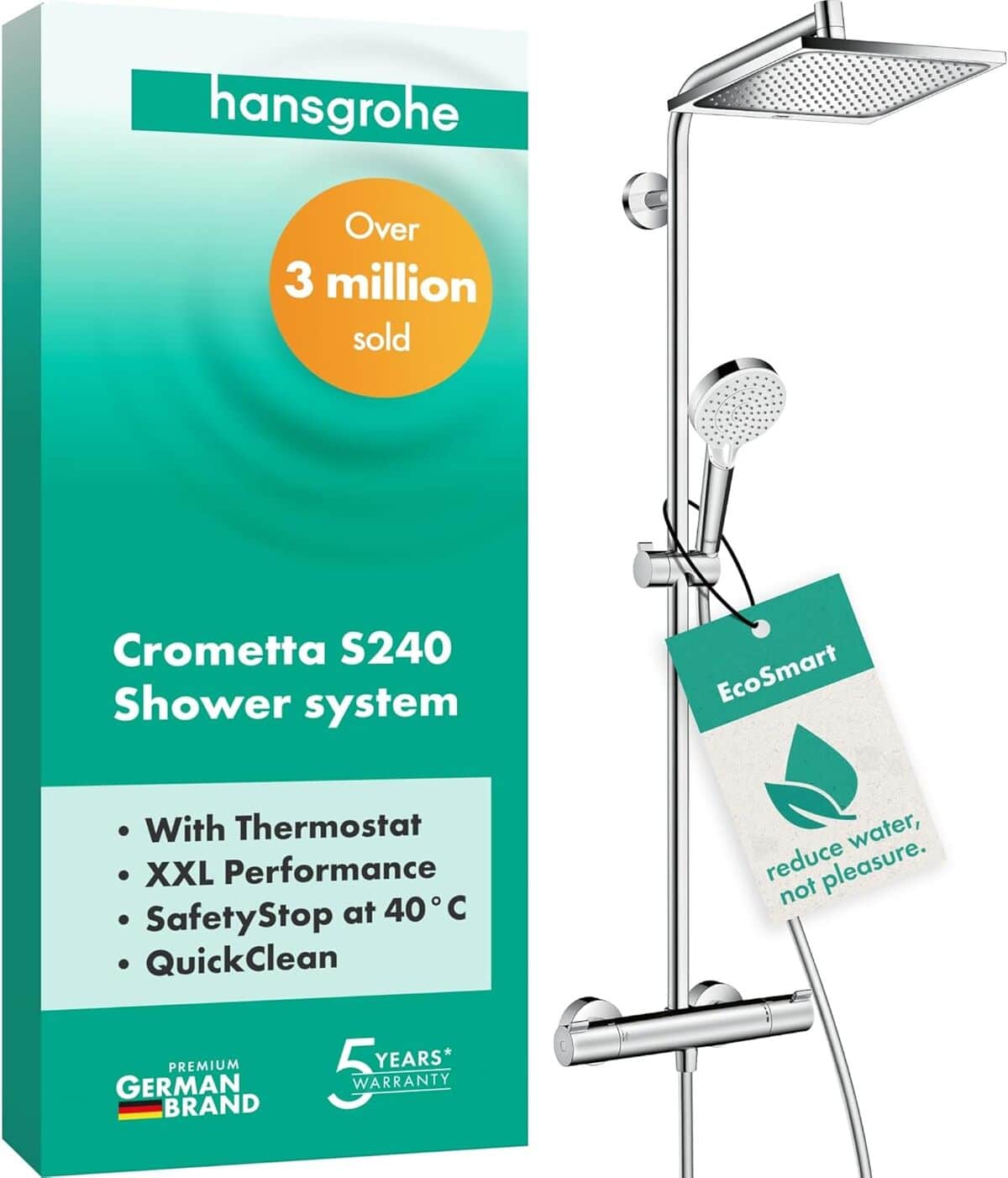 Test de la colonne de douche hansgrohe Crometta E EcoSmart avec mitigeur thermostatique chromé