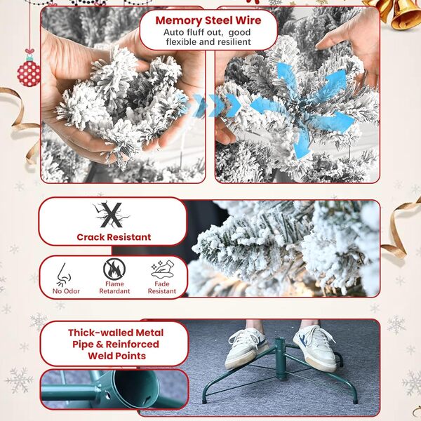 Maylaviu Sapin de Noël artificiel de 1,2 m, design non éclairé, sapin de Noël floqué de neige, sapin de Noël à charnière avec pomme de pin, support en métal et branches articulées pour la maison, le