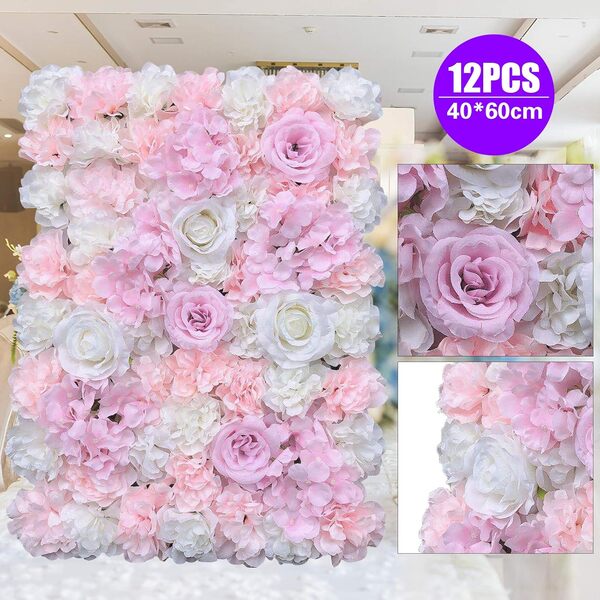 Kaibrite Lot de 12 Panneaux muraux de Roses artificielles, Fleurs artificielles, décoration Murale, 40 x 60 cm