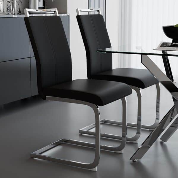 GOLDFAN Lot de 4 Chaises de Salle à Manger, Design Cantilever, Structure Chrome, 98 cm x 43 cm (4, Noire)