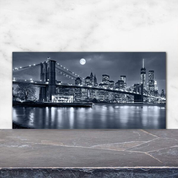 Tulup Crédence de cuisine 120x60cm Dosseret en verre Fond de hotte Verre de sécurité trempé Splashback Guard - Spectacles et architecture - Noir et blanc - Manhattan New York