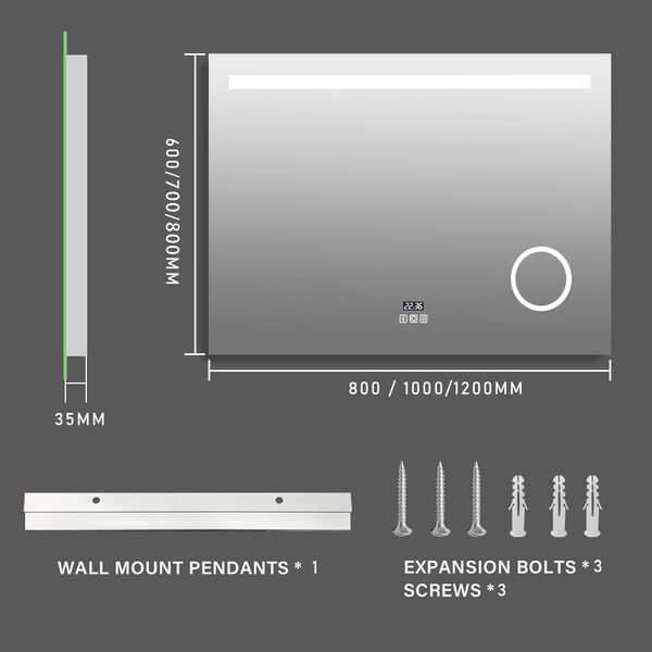 LISA Miroir salle de bain lumineux 120 x 80 cm miroir mural LED salle de bain avec eclairage - Bluetooth, Anti-buée, 3 Lumières Couleurs Dimmables, Horloge, Prise, Loupe 3X, Rectangulaire, tactile