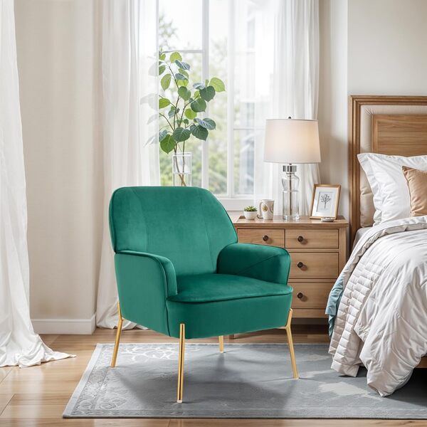 SEPNINE Fauteuil en Velours Confortable avec Accoudoirs, Assise Épaisse et Pieds en Métal, Chaise Relax pour Salon ou Chambre
