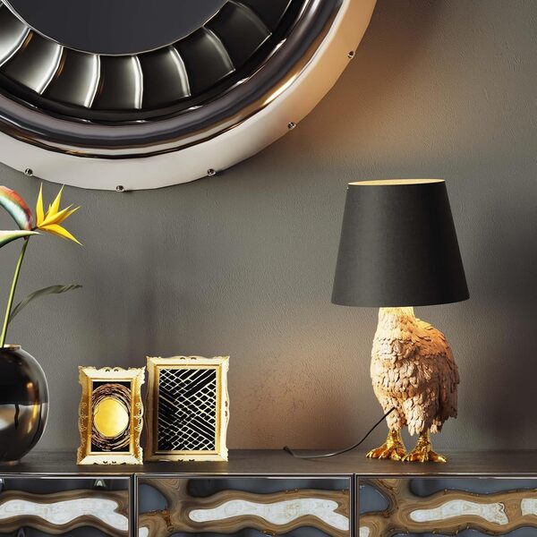 Kare Design Lampe à Poser Animal Duck, Oie, Or/Noir, Abat Jour Coton, Lampe de Table, Decoration Chambre à Coucher, Deco Intérieure, Decoration Chambre, Maison, 58x31x35cm (Ampoule Non Incluse)