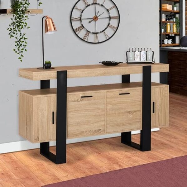 IDMarket - Buffet 140 cm Phoenix 4 Portes Bois et Noir