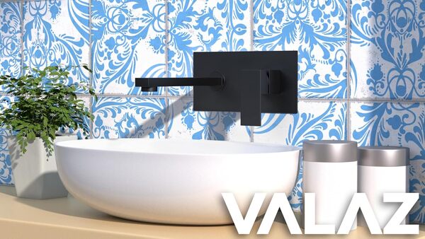 VALAZ Robinet Salle Bain Mural | Mitigeur Lavabo, Mélangeur Eau Froide et Chaude, Pas de Fuites, Installation Facile et Rapide | Laiton, Inoxydable, Élégant, Noir Mat, Carré, Série Tajo
