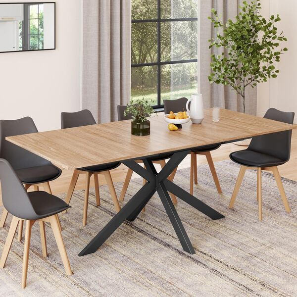 IDMarket - Table à Manger Extensible Rectangle Alix 6-10 Personnes Bois et Noir 160-200 cm