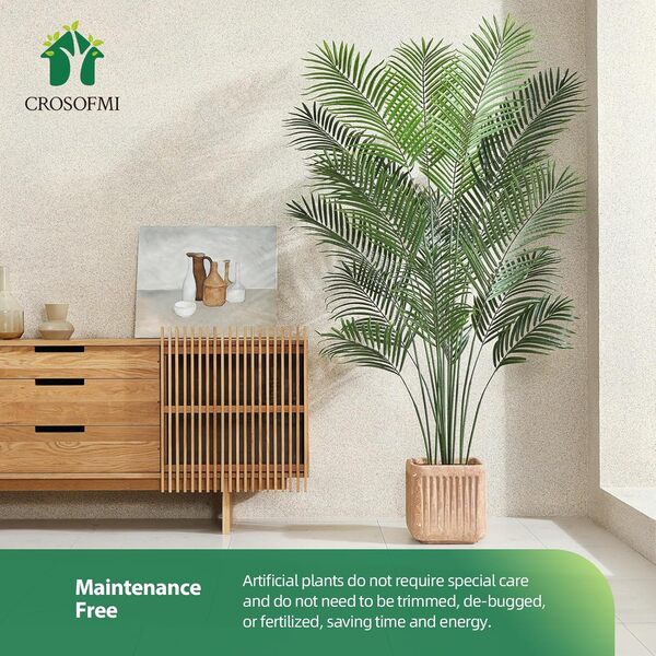 CROSOFMI – Lot de 2 Palmiers d'areca artificiels, Plantes artificielles pour intérieur et extérieur, Feuillage Artificiel et Pot en Plastique pour fête, Bureau, Maison, décoration, 190 cm