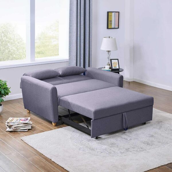 Mobilier Déco Canapé 2 Places Convertible Scandinave en Tissu, Gris
