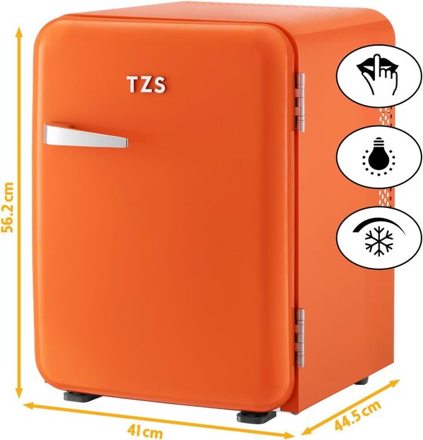 TZS First Austria - Mini Réfrigérateur Rétro 40L silencieux - Petit Minifrigo design vintage avec lumière intérieure et 2 compartiments de porte - Minibar pour camping, bureau, chambre & hôtel - oran [Classe énergétique E]