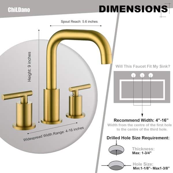 Robinet de salle de bain large en laiton brossé de 20,3 cm avec drain (a trop débit) et lignes d'alimentation, robinet d'évier de salle de bain à 2 poignées en acier inoxydable à 3 trous, robinet en