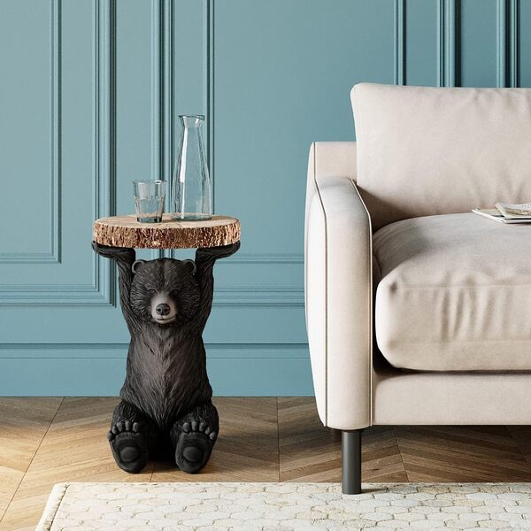 Kare Design Table d'Appoint Animal Bear, Ours, Marron/Noir, Rond, Diamètre 33cm, Table de Salon, Meuble, Cadeau, Deco Intérieur, Décoration Chambre, Maison