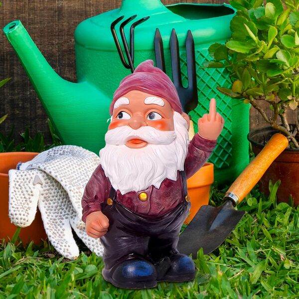 Funny Guy Mugs Statue de Nain de Jardin – Nain du Majeur – Sculpture de Nain de Jardin intérieur/extérieur pour terrasse, Cour ou pelouse