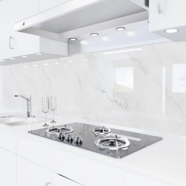 danario Crédence Adhésive pour Cuisine - Aspect Verre | Protège Mur Cuisine | Mural décoratif Autocollant | 0,8 mm | Blanc marbré - 60cm x 340cm