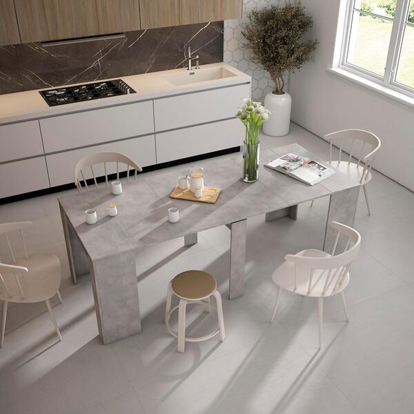 Skraut Home | Table Console Extensible | Console Meuble | 220 | pour 10 Personnes | Table à Manger | Style Moderne | Ciment