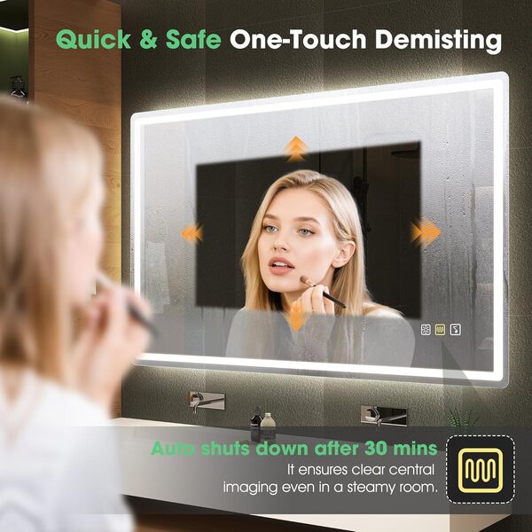 S'bagno Bluetooth-Miroir-Salle-de-Bain-avec-Eclairage-140x80cm, Miroir-LED-Salle-de-Bain Anti-buée, 3000K-6500K, Dimmable, Mémoire, Verre trempé HD, IP44-Miroir-Salle-de-Bain-Led, Horizontal/Vertical [Classe énergétique E]