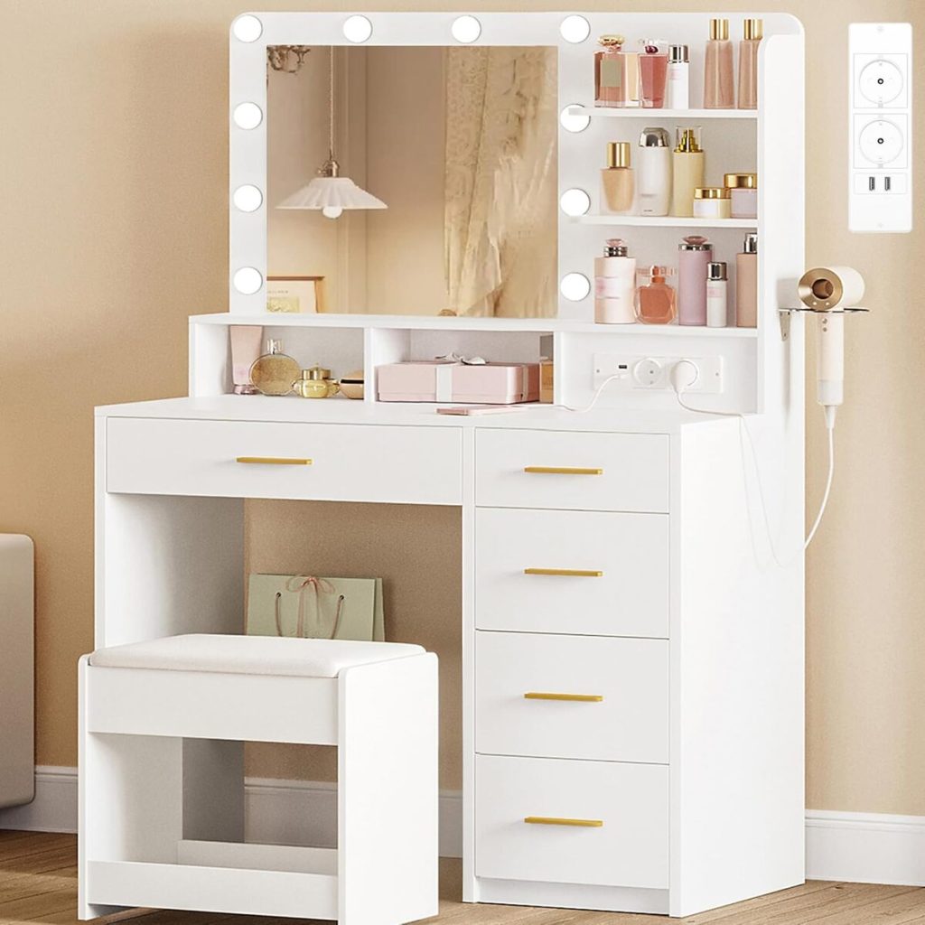 Test coiffeuse Hzuaneri DT39003X avec LED et grand miroir blanc