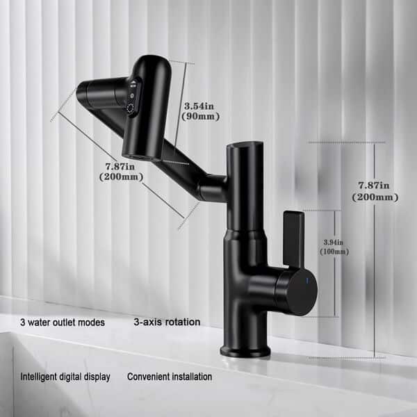 GEOATON Robinet de salle de bain à température intelligente, robinet de salle de bain à poignée unique, robinet d'évier de salle de bain, robinets de cuisine (noir mat)