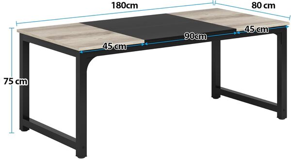 Tribesigns Table à Manger, 180 x 80 x 75 cm, pour 6-8 Personnes, Table de Salon, Bureau, pour Salle à Manger Industriel, métal Robuste, Gris et Noir