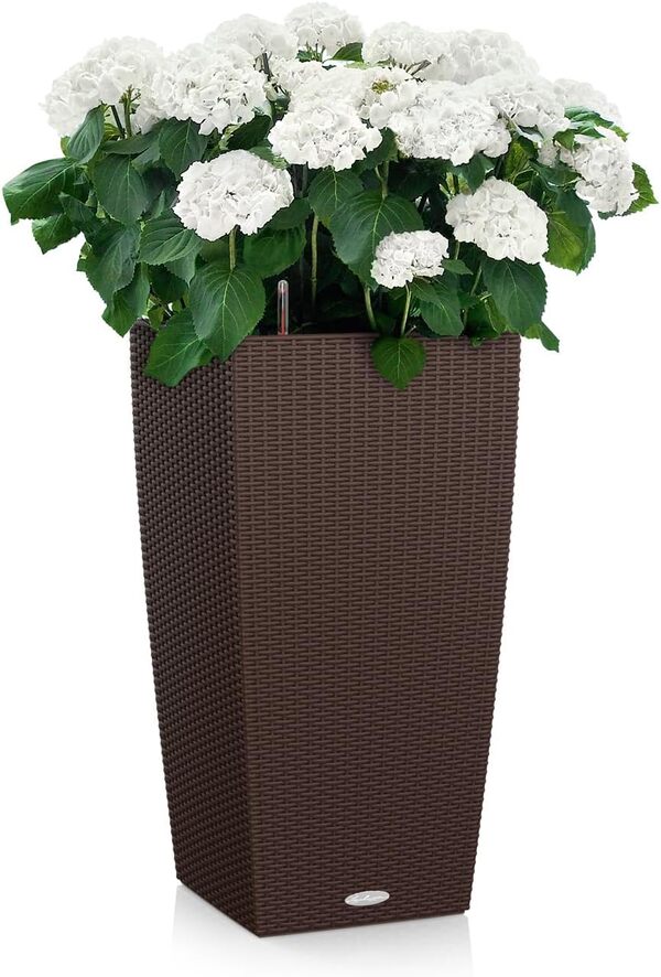 Lechuza – Pot de Fleurs d’Extérieur et d'Intérieur – Cottage Cubico – Réserve d'Eau Intégrée – Coloris Moka – 40 x 40 x 75 cm