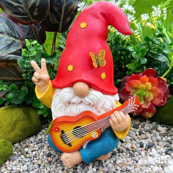 Mood Lab Nain de Jardin – Figurine de Nain Hippie Amusant – Statue de pelouse de 23 cm de Haut – pour décoration extérieure ou d'intérieur