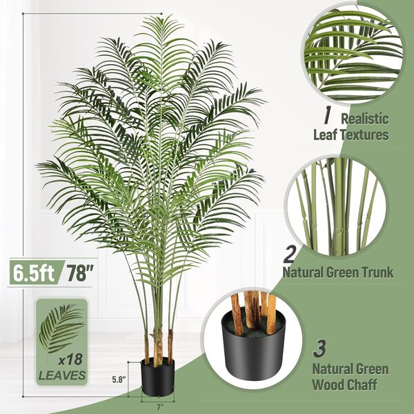 Palmier Artificiel Areca 200cm 2 Pack Fausse Plante Intérieur Extérieur Pot Plastique Arbre Décoration