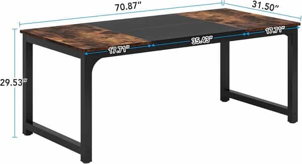 Tribesigns Table à Manger, 180 x 80 x 75 cm, pour 6-8 Personnes, Table de Salon, Bureau, pour Salle à Manger Industriel, Marron Rustique et Noir