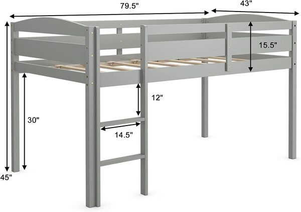 Costzon Lit mezzanine bas classique en bois avec rail de protection et échelle, lit mezzanine pour garçons et filles, pas de sommier tapissier nécessaire, assemblage facile, lit superposé avec cadre