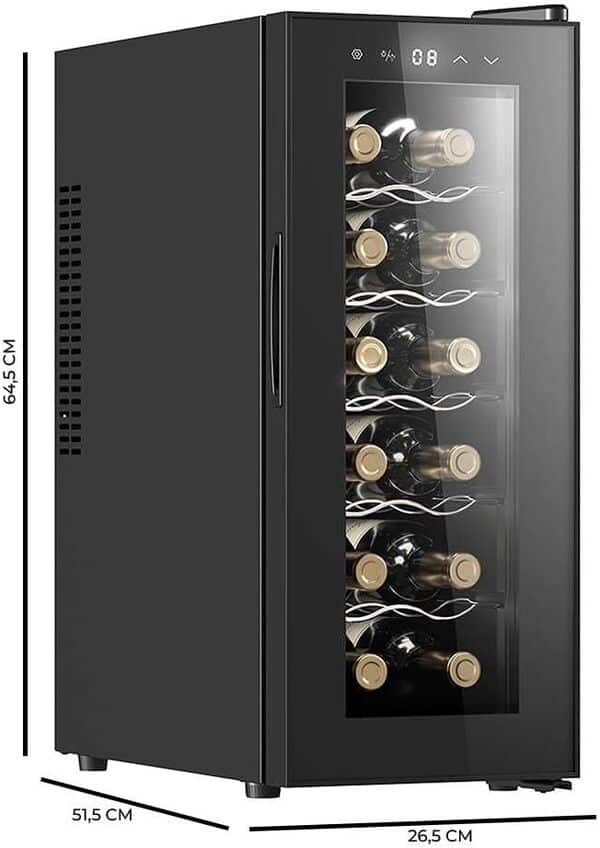 Cecotec Cave a vin Bolero GrandSommelier 1250 CoolCrystal. Cave à vin 12 Bouteilles avec refroidissement thermoélectrique et lumière LED à l'intérieur pour une meilleure conservation. [Classe énergétique E]