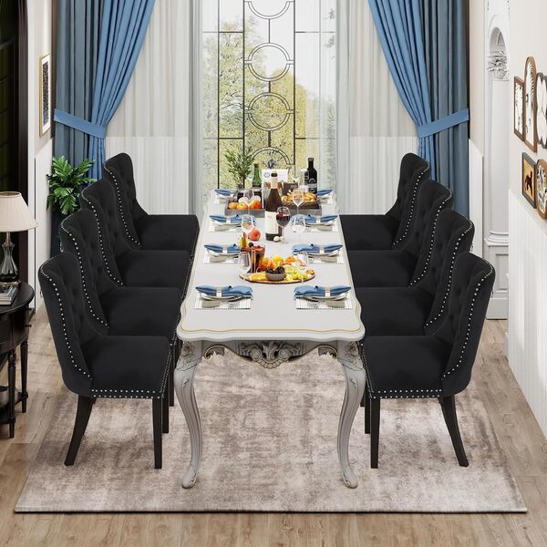 YU YUSING Lot de 6 Chaises de Salle à Manger Capitonnées en Velours, Chaises de Cuisine Rembourrées en Bois Massif avec Pieds en Chêne, Chaise Salon Design Ergonomique, Chambre, Charge 150 Kg, Noir