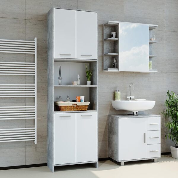 Vicco Meuble de Rangement de Salle de Bain Maris, Béton/Blanc, 56.1 x 190 cm