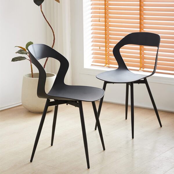 GrandCA HOME Lot de 6 Chaises de Salle à Manger, Chaise Scandinave, Design Creux Sculpté avec Dossier, Pieds en Métal Robuste Noir, Noir