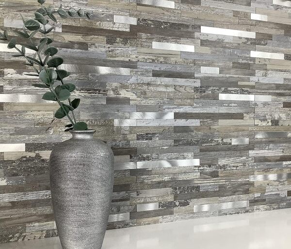 DICOFUN Lot de 10 feuilles de carrelage mural autocollant en PVC pour crédence de cuisine en bois vieilli, 9,4 m²