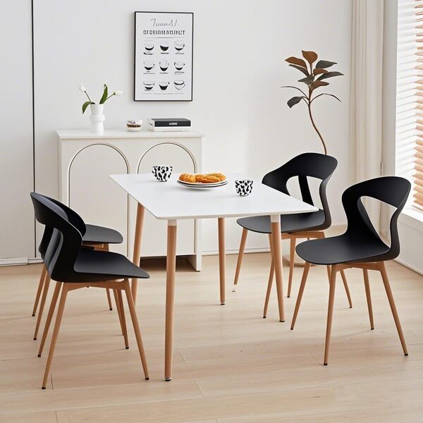GrandCA HOME Lot de 6 Chaises de Salle à Manger, Chaises de Cuisine, Design Creux Sculpté avec Dossier, Pieds en Métal de Couleur Naturelle d'origine, Noir