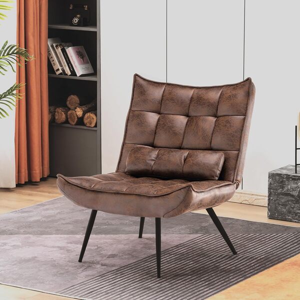 MCombo 4779-1 Fauteuil de Relaxation Moderne pour Salon avec Coussin de Taille rétro Vintage Chaise de Lecture Siège de Salon Fauteuil rembourré sans Tabouret en Microfibre Marron
