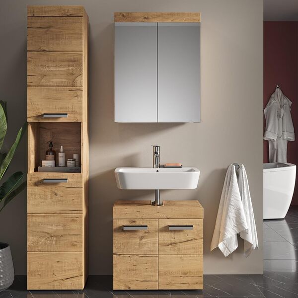 Vicco Meuble de Rangement de Salle de Bain Luna, Chêne, 37 x 190 cm