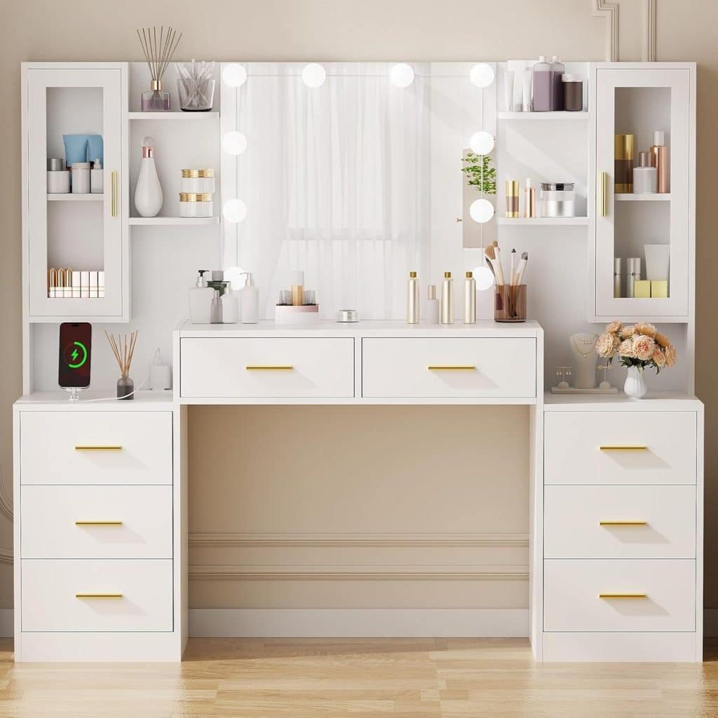 Test de la coiffeuse LED ANWBROAD : élégance et praticité avec 8 tiroirs