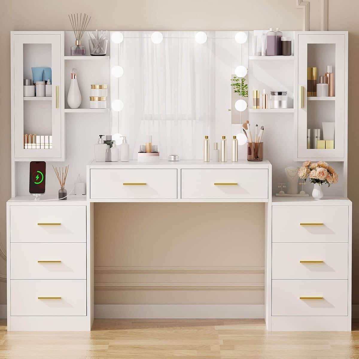 Test de la coiffeuse LED ANWBROAD : élégance et praticité avec 8 tiroirs