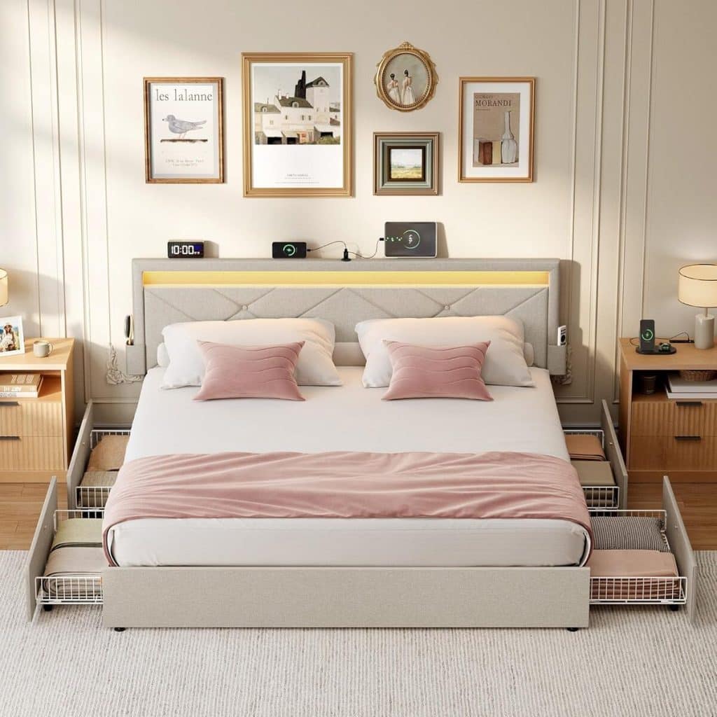 Test du lit double VASAGLE 160x200 cm LED et tiroirs