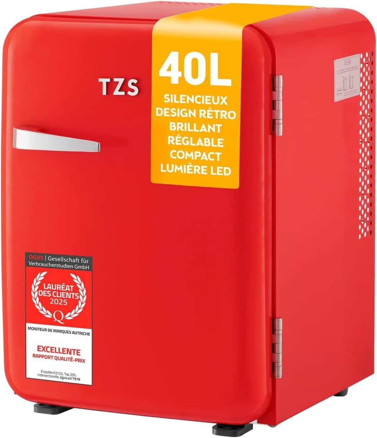 Test du mini réfrigérateur TZS First Austria rétro 40L silencieux rouge