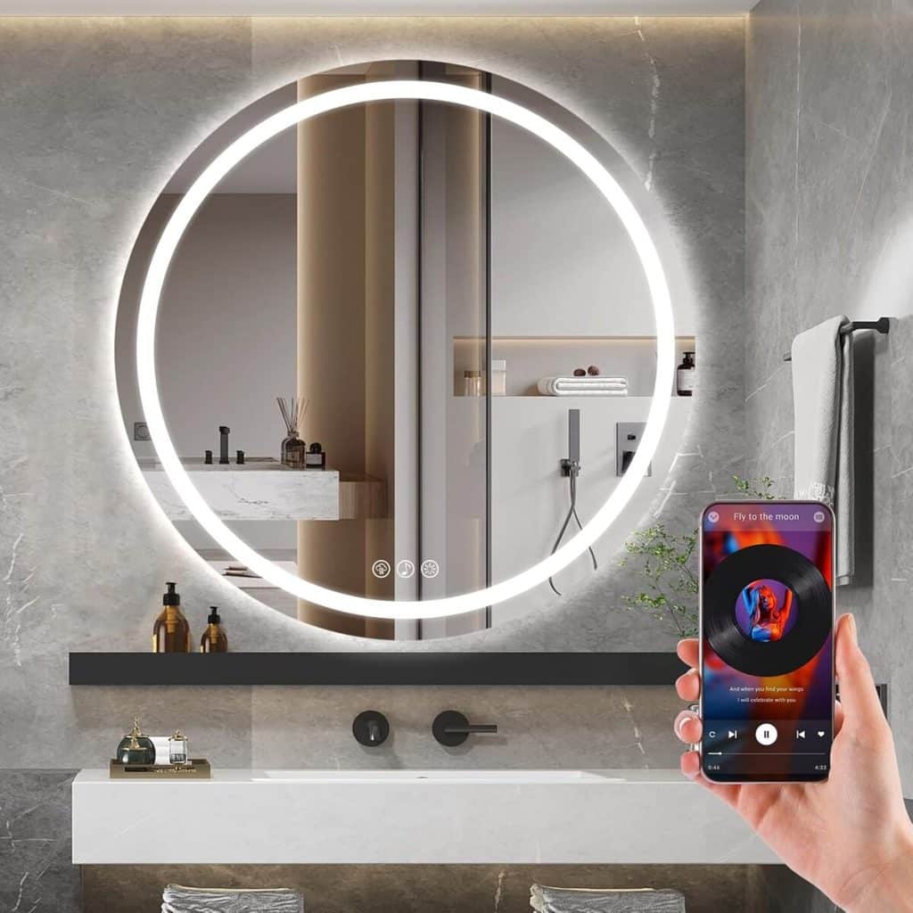 Test du miroir rond Ratsamee avec haut-parleur Bluetooth et éclairage antibuée