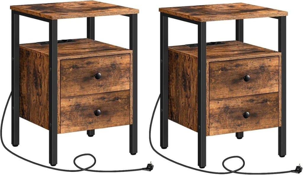 Test : tables chevet Hoobro avec prises et USB, marron rustique
