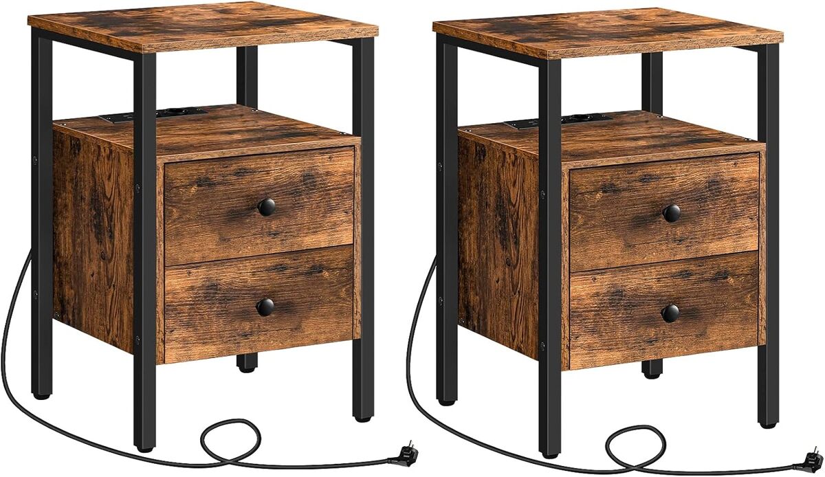 Test : tables chevet Hoobro avec prises et USB, marron rustique