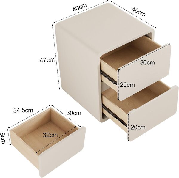 AQIMUELE Table de Chevet Étroite, Table de Nuit en Bois avec 2 Tiroirs, 40l x 40P x 47H cm, sans Installation, Surface en Cuir, Table d’Appoint pour Chambre, Salon (Blanc)